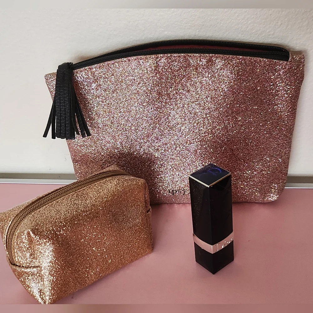 Ipsy Pink Glitter Cosmetic Bag